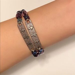Purple and blue cross beaded bracelet